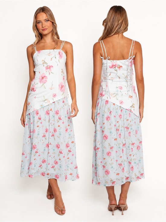 Petal & Pup Dresses & Skirts - Petal & Pup Light Blue Floral Maxi Dress with Pink Blooms Size 8 NWT